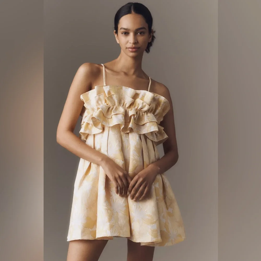 Anthropologie Aureta Strapless Drama Ruffle Mini Dress - Picture 2 of 8